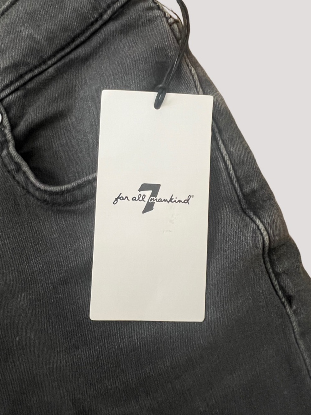 7 For All Mankind Faded Black High Waist Slim Kick Jeans with Frayed Hem - Picture 2 of 11